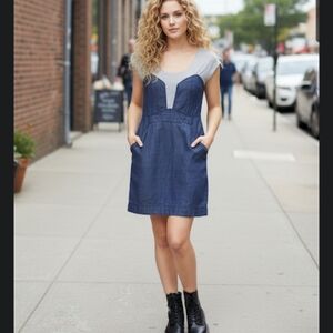 👖 BCBG Denim Contrast Dress Streetwear Casual 6 ✨